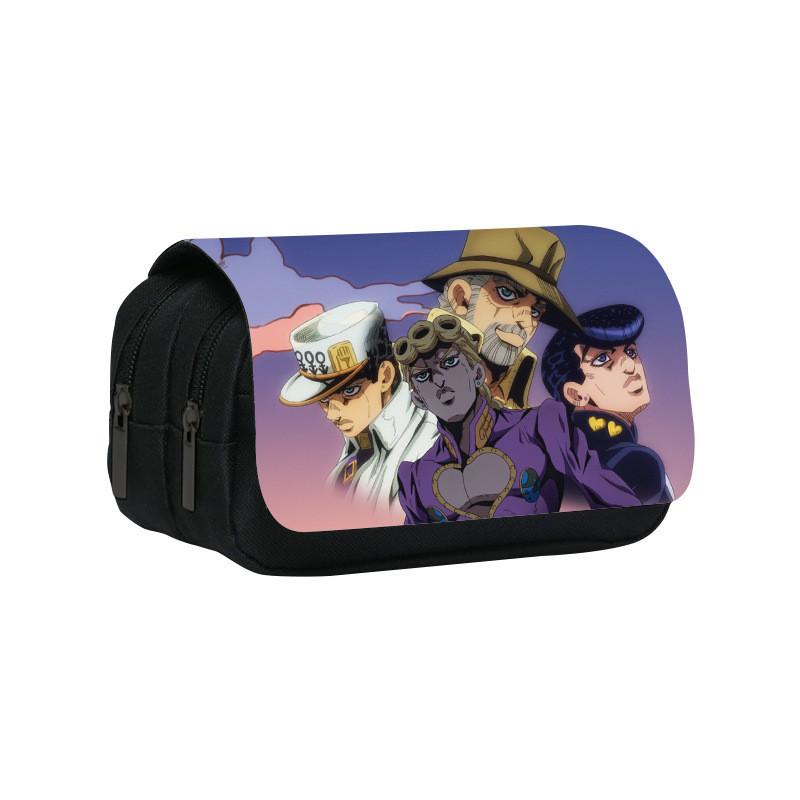 Jojos Bizarre Adventure Print Double Layer Pencil Case With Large Capacity For Study And Office Use