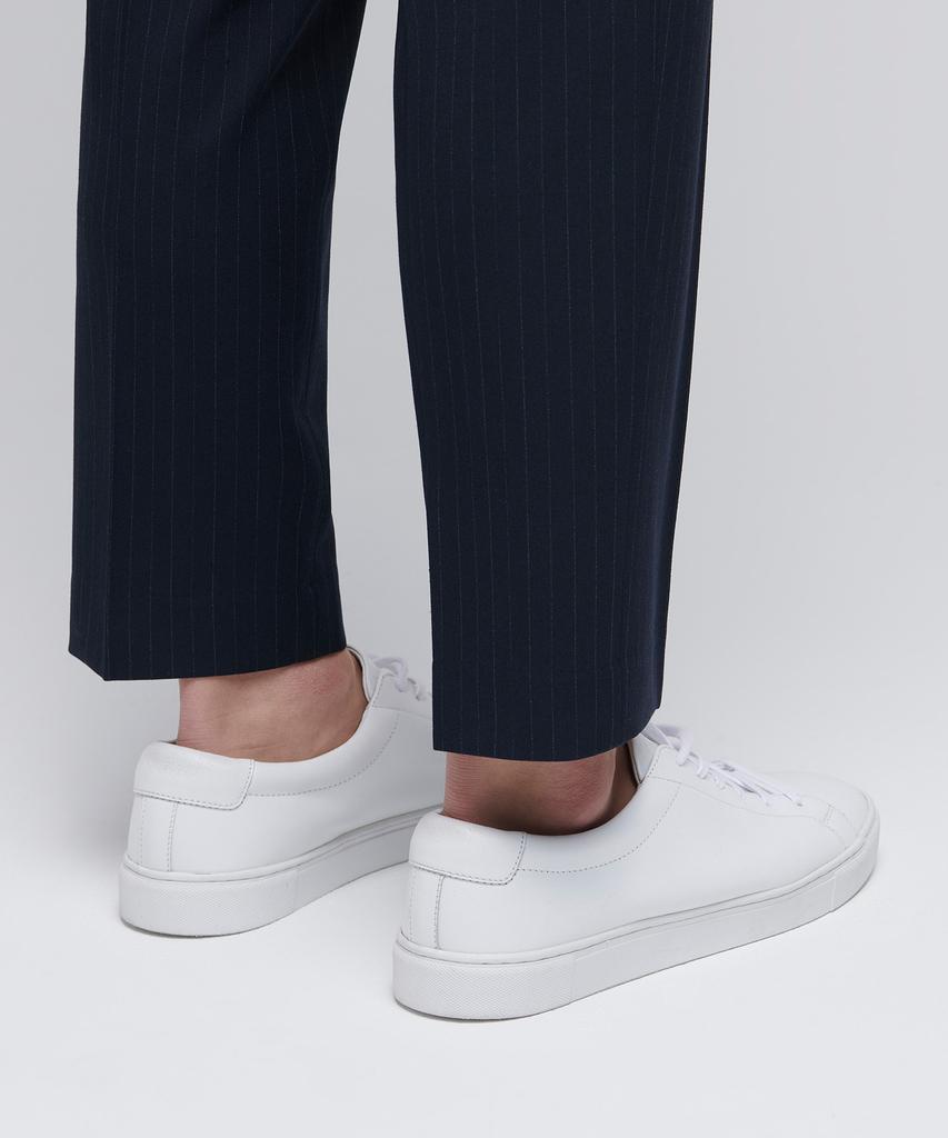 Musinsa Standard Pinstripe Tapered Hidden Banding Crop Slacks [Navy]