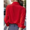 Women's Satin Shirts Elegant Plain Long Sleeve Blouse Office Lady Button-Up Shirt Top Female Lapel Neck Shirts Blouse Autumn