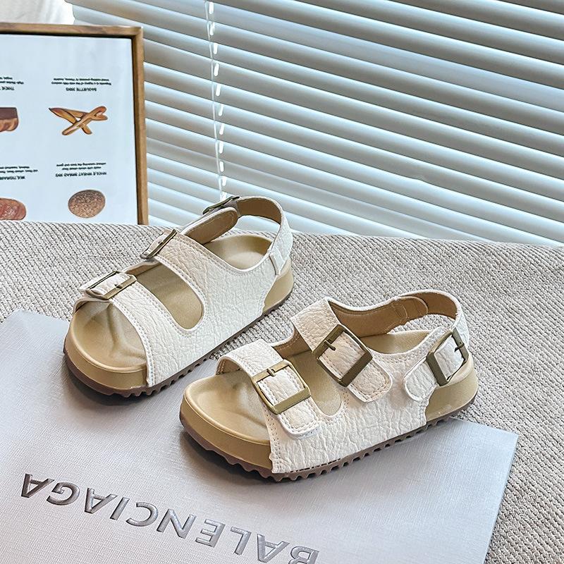 

Новые летние детские сандалии в корейском стиле, пляжная обувь на мягкой подошве для детей, девочек, открытый носок, повседневная обувь 23 бежевый
