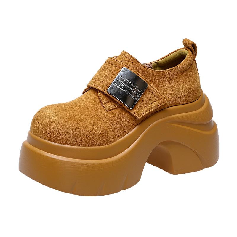 Retro big head thick sole heightening anti-velvet loafers women's 2025 new Velcro college style comfortable single shoes women