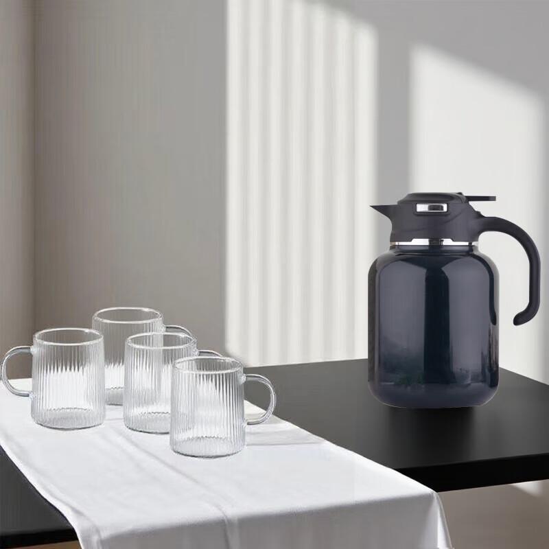 Lufenglai 1.5L Smart Temp Ceramic Lined Stew Tea Pot & 4 Glass Cups Set