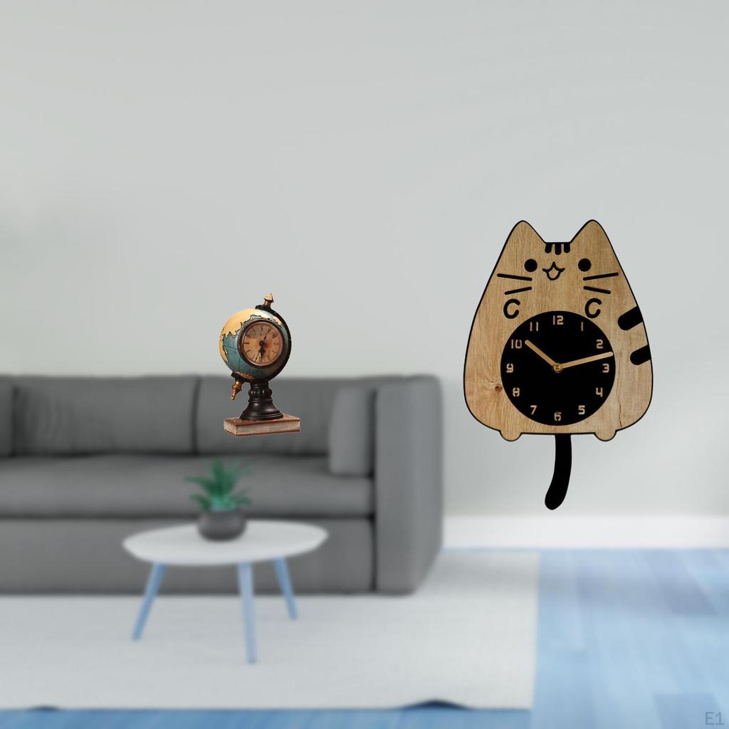 Modern Cat Figurine Table Clock Art Craft Ornament Silent Desk Collectible for Shelf Office