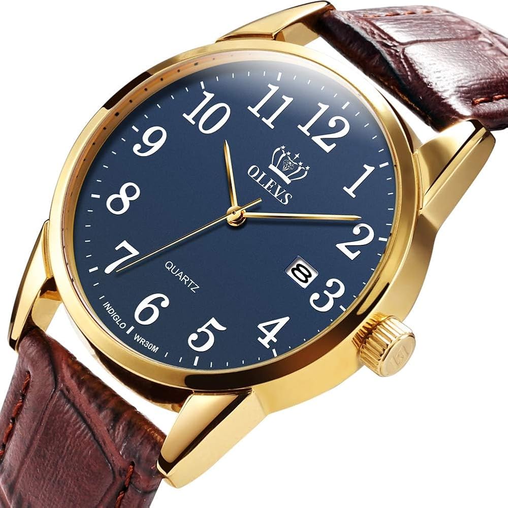 Men's Business Watch Arabic Numerals Leather Band Waterproof Calendar Display Luminous