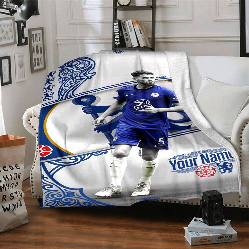 Chelsea Fc Football Player Personalized Text Blanket Gift Customizable Blanket Soft & Cozy Great for Home Decor Couch Bed Seaside