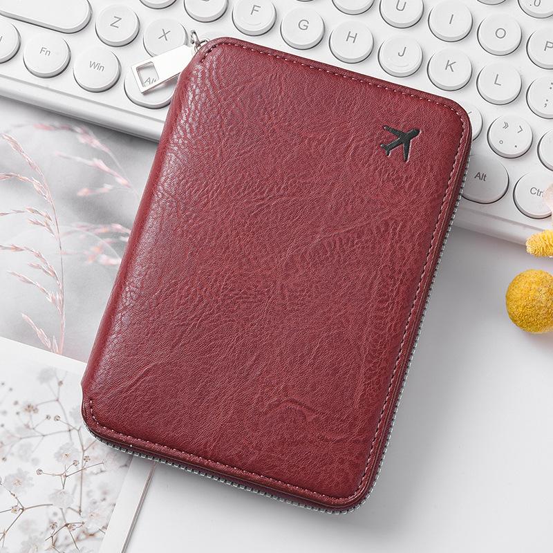 

Водонепроницаемый кожаный чехол для паспорта на молнии, многофункциональный дорожный кошелек для кредитных карт, билетов, посадочных талонов