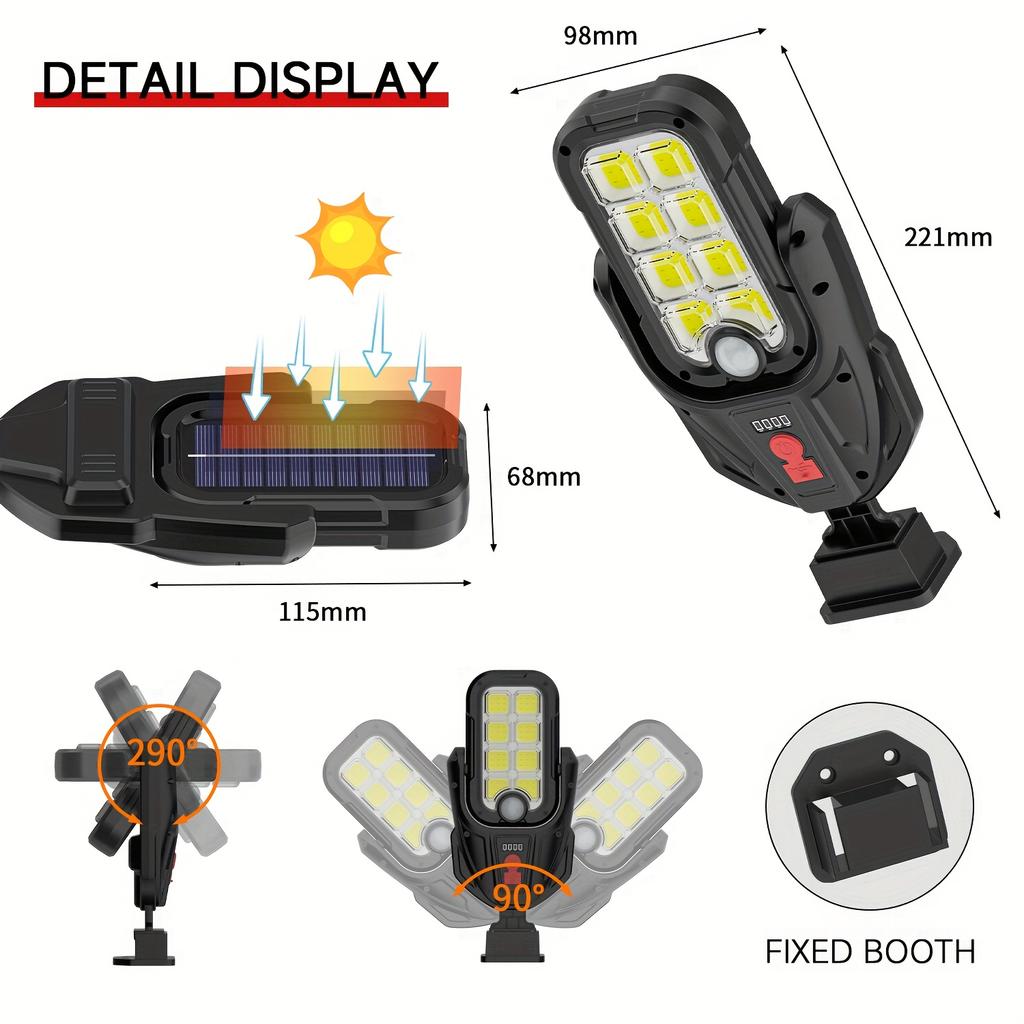 Convenient multi-mode outdoor and courtyard solar LED/COB wall lights, suitable for nighttime, courtyard, garden, roadside, and nighttime safety