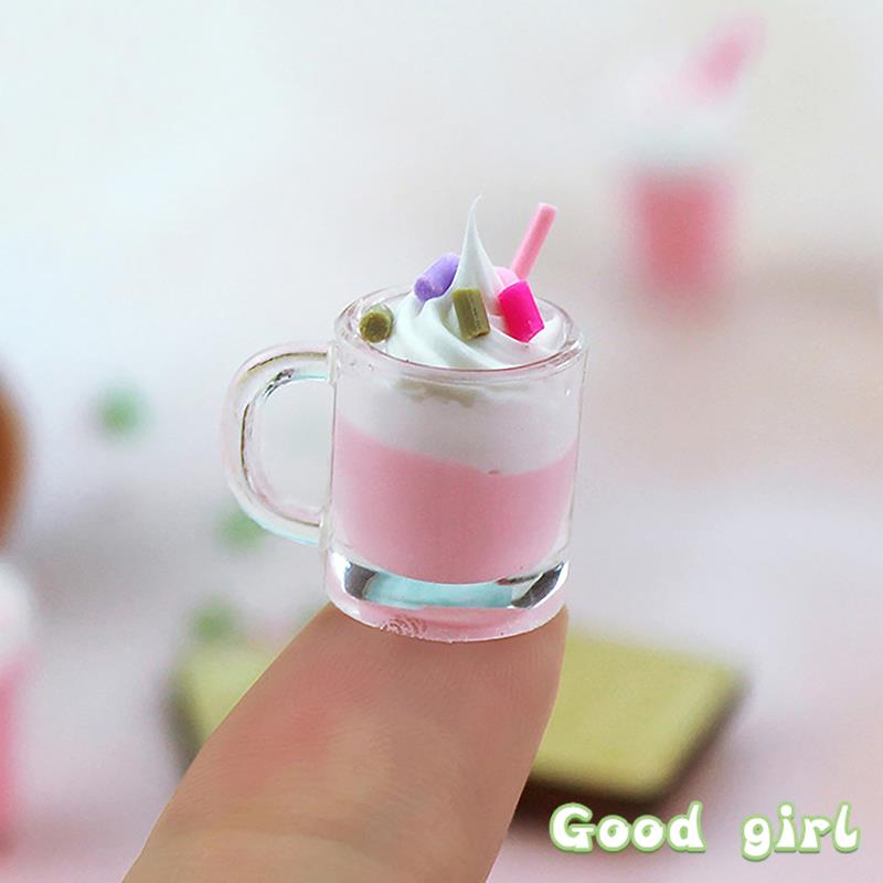 1Pc 1:12 Dollhouse Miniature Food Juice Fruit Tea Goblet Drink Bottle Milkshake Ice Cream Model For Dolls House Kitchen Food Toy