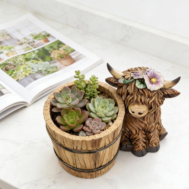 Adorable Cow Planter Container Outdoor Garden Decoration With Built In Flower Pot Suitable For Patios Tabletop Decoration P9YB