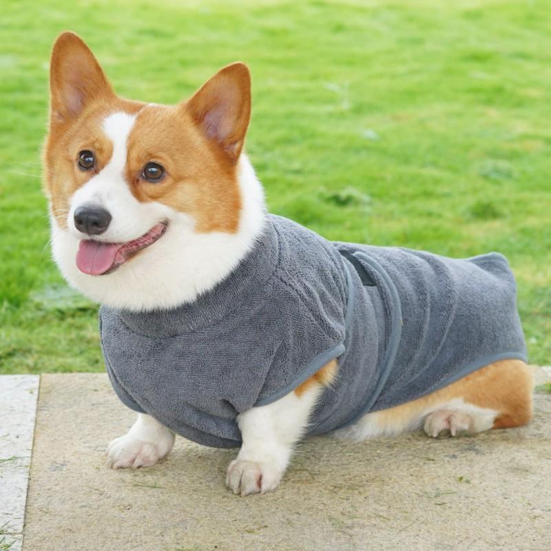 Pet Quick-Dry Absorbent Hooded Towel Robe Small Medium Dogs Cats Adjustable Fast-Drying Bath Wrap