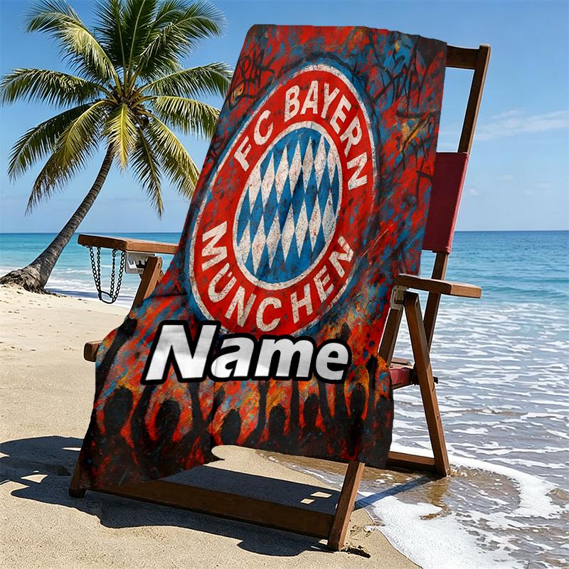 Custom Name Personalized FC Bayern Print Beach Towel, for Trip Camping Beach Party Home Decor, Birthday Gift for Family & Friends