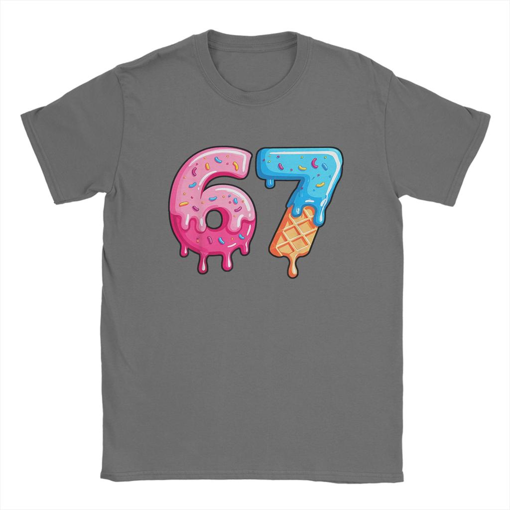 Vintage TShirt Beach Six Seven Ice Cream Drip Cool Meme 67 Funny Number T Shirts Cotton Tee Shirt for Unisex Y2K Short Sleeve Tops