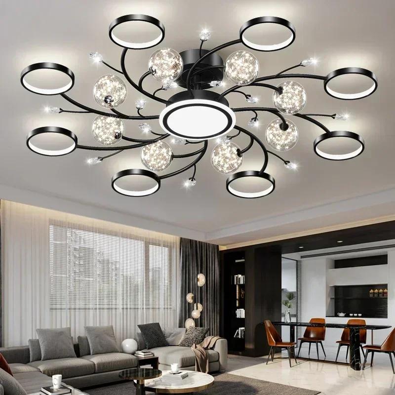 Modern Black Ceiling Chandeliers For Living Room Hall Ceiling Light Fixture Romantic Starry Gold Creative Ceiling Lamp Bedroom