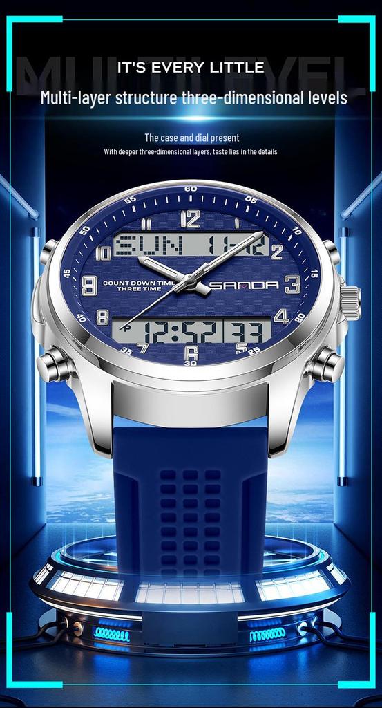 SANDA Multifunctional Luminous Student Watch - Classic, Fashionable, Waterproof with Timer & Alarm.