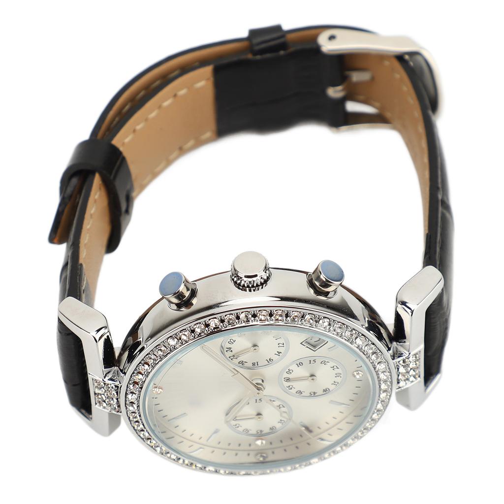 Women Watch Rhinestone Decoration Waterproof Leather Strap Round Dial Mechanical Watch for Outdoor