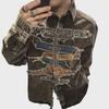 2025 New Style Distressed Embroidery Denim Jacket - Washed Long-Sleeve for Spring/Autumn