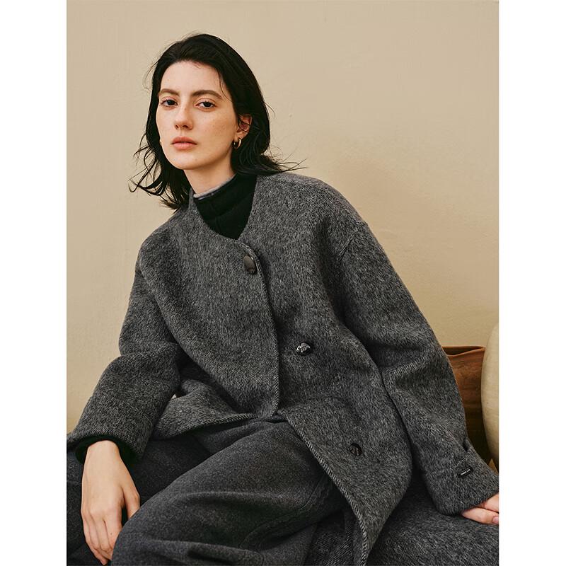 INMAN Women's Detachable Scarf Double-faced Wool Blend Coat