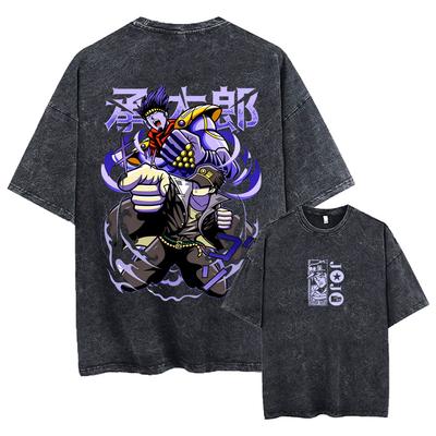 Washed Vintage Anime Jojo Bizarre Adventure Jotaro Kujo T-shirt Men Women Casual Oversized T Shirts Men's Manga Graphic T-shirts