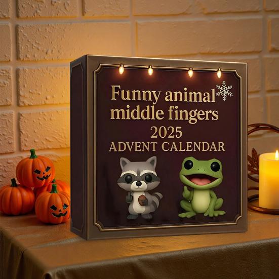2025 Vtipný adventní kalendář pro děti 24denní odpočítávání Vánoční krabička s 24 ks přívěsků zvířátek se vztyčeným prostředníčkem Narozeninové vánoční dárky