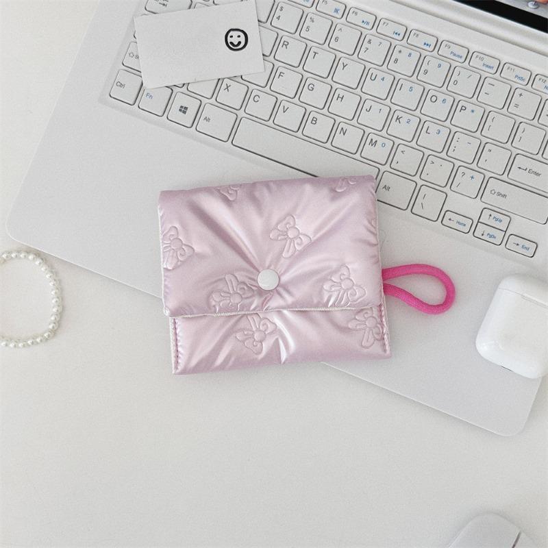Silver Bow Pattern Coin Purse Women's Earphone Coins Keys Wallet Organizer Zipper Pouch Cosmetic Bag