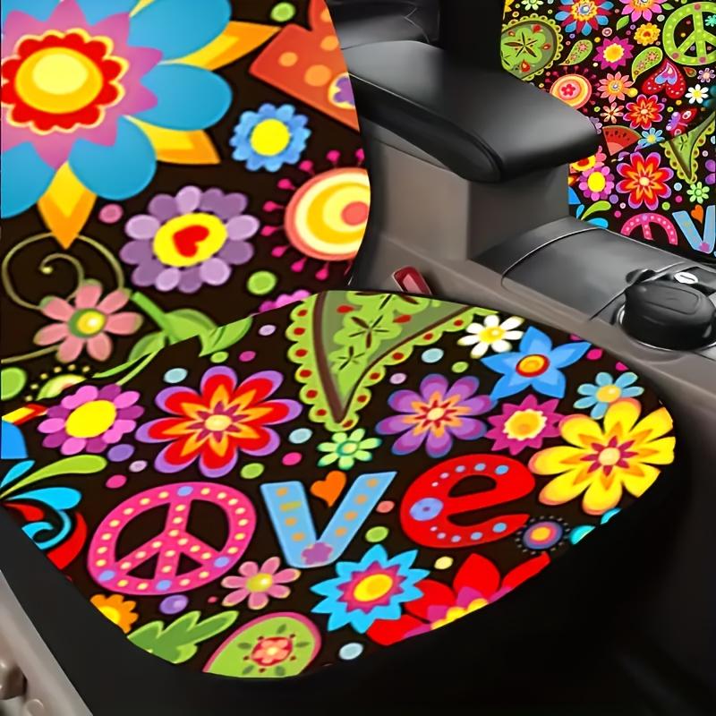 Uniwersalne Pokrowce na Fotele Samochodowe - Pogrubione Pełne Pokrycie z Żywym Wzorem Pokoju, Kwiatów i Motyli, Można Prać w Pralce