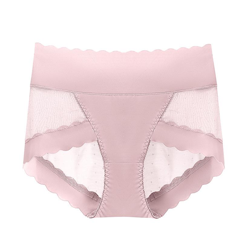 High Waisted Lace Women's Underwear with Ice Silk Knickers Breathable Seamless Sexy Cinched Lifted Buttocks Shorts Summer Thin Version Panties