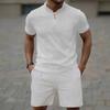Men Casual Sports Waffle Short Sleeve And Shorts Two Piece Set