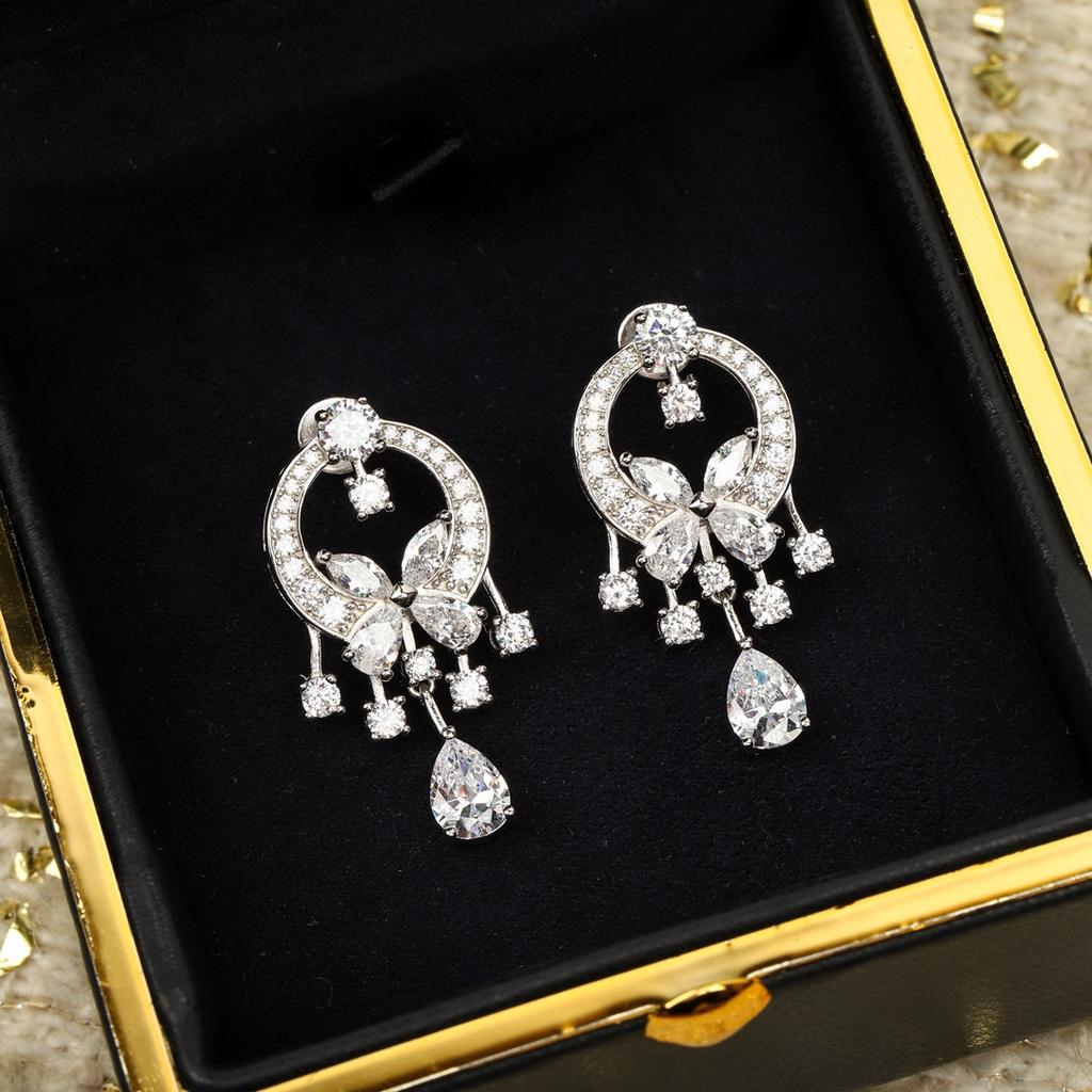 Hot Brand Vintage Earrings for Women Luxury Jewelry Fashion Butterfly Diamond Designer Eardrop Pure 925 Sliver Stud Earrings