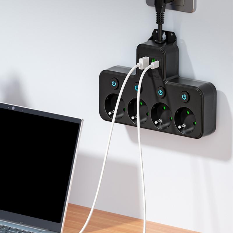 5 Outlet Wall Sockets with 2 USB And 2 Type C Ports Rotating 180 Degrees For Multiple Device Charging