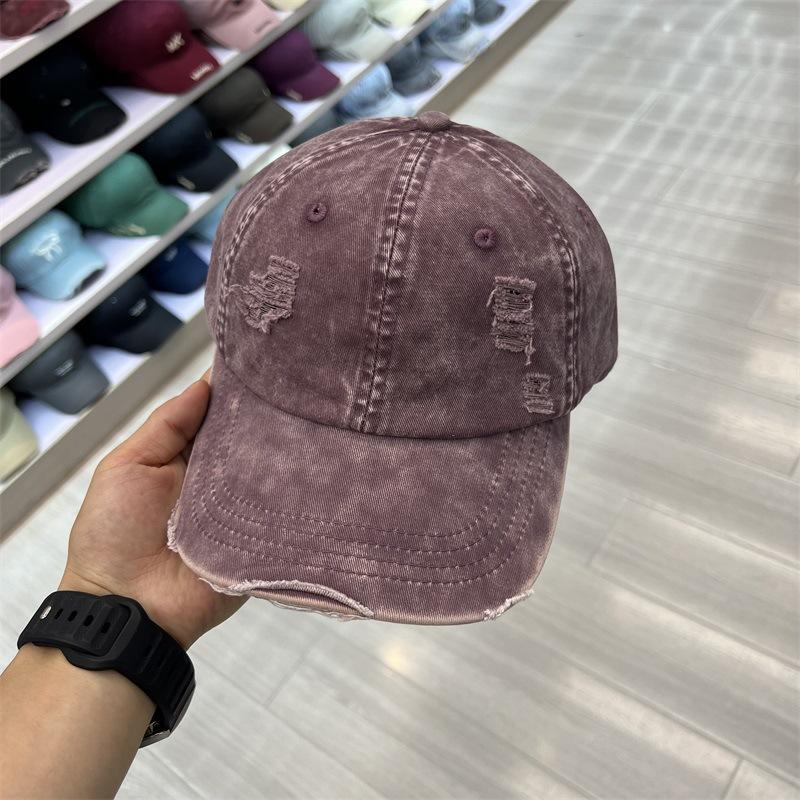 

New worn hole washed deep hat versatile old casual dome women s soft top baseball cap M（56-58cm）
