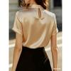 Women S Fashion Satin Short Sleeve Beaded Casual Shirt