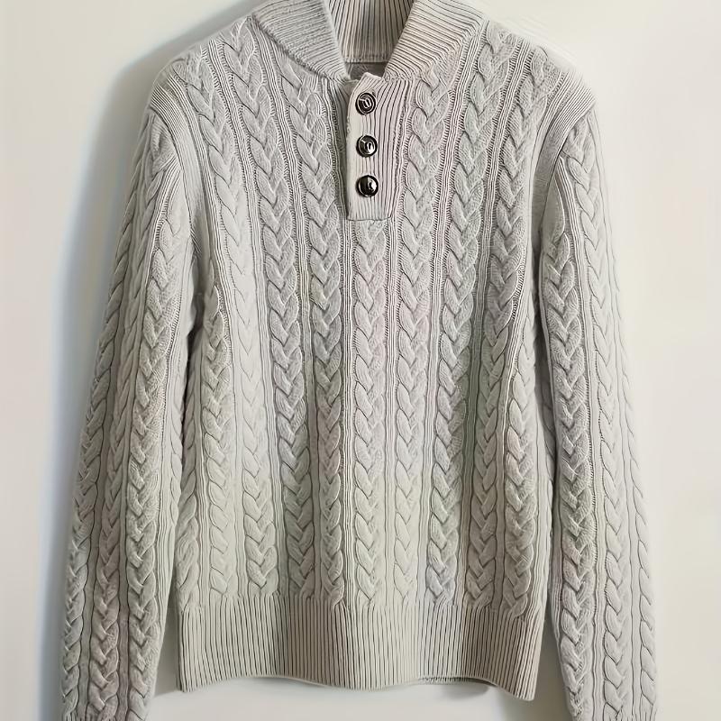 Women's Elegant Cable Sweater - Long Sleeve Stand Collar Button-Up Pullover, Stylish Autumn/Winter Office Party & Daily Wear