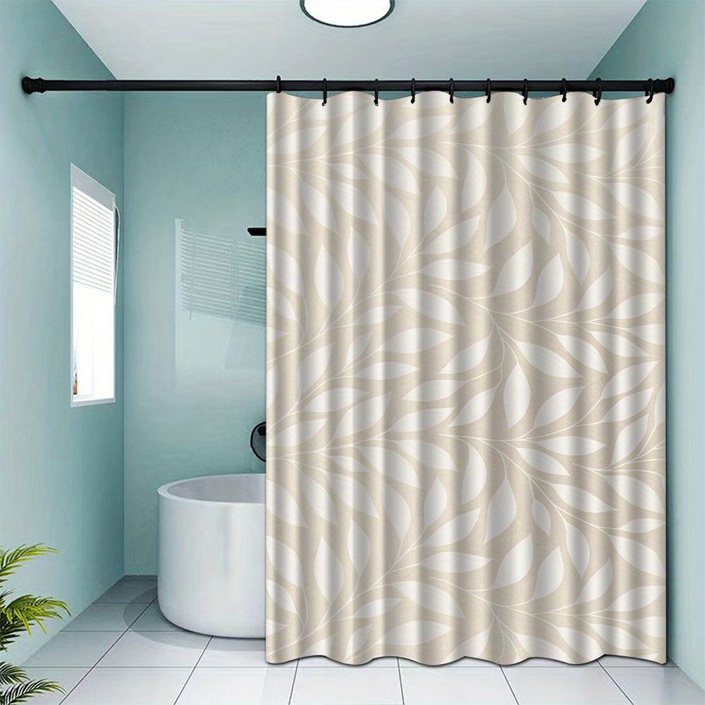 1pc Minimalist leaf pattern shower curtain with hooks, machine washable polyester material, suitable for bathroom décor.