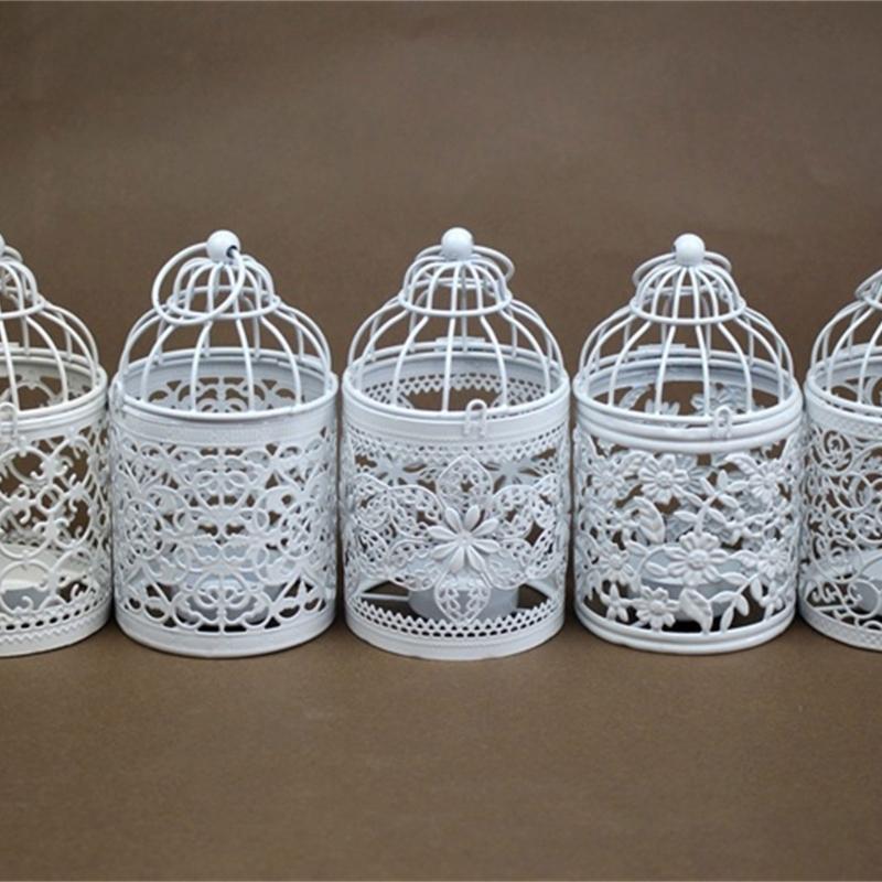 White Bird Cage Candle Holder with Intricate Hollow Designing Candle Stick for Weddings and Parties