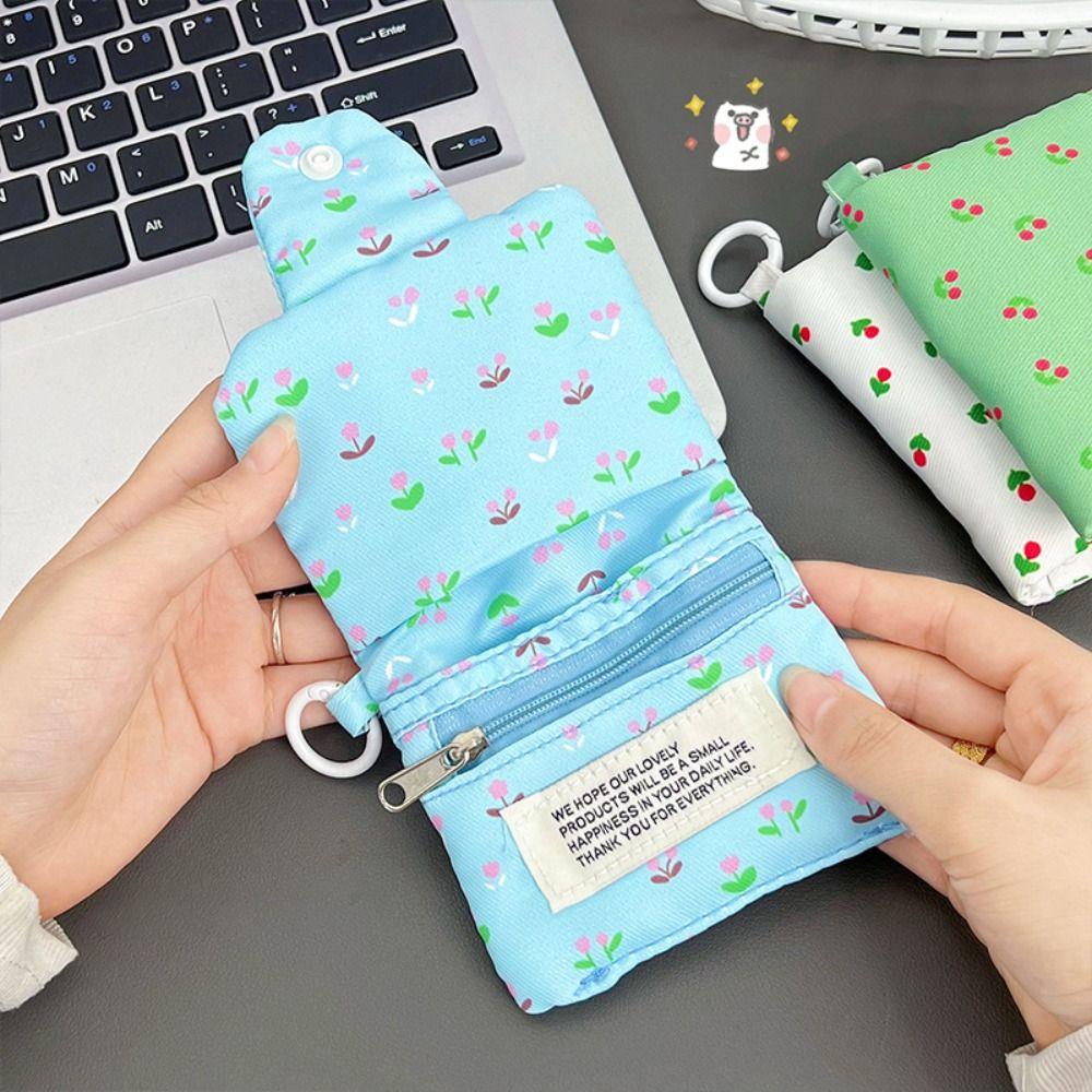 Simple Cloth Coin Purse Floral Print Portable Small Wallet Multilayer Card Holder