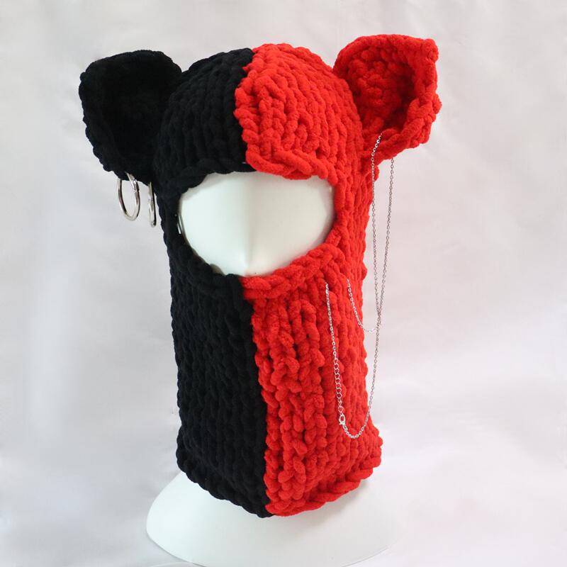 New Hand-Knitted Velvet Rabbit Ear Hat with Devil Horns - Warm, Thick, Sweet, and Stylish Spicy Girl Face Mask