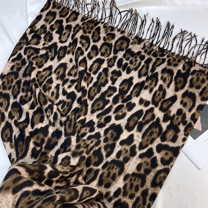 Leopard Print Women's Scarf - Autumn/Winter Thick Imitation Cashmere Shawl with Tassels - Classic European & American Style, Versatile & Warm.