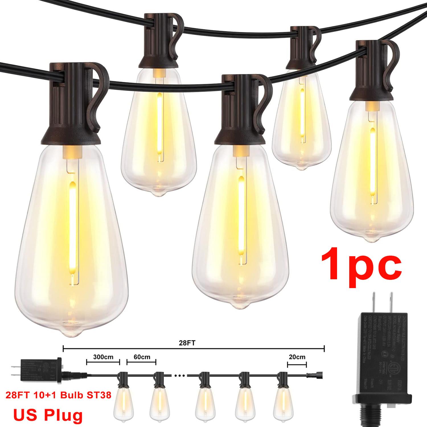 

28 футов Уличная гирлянда ST38 с вилкой США, 1/2/3/4 шт. 10+1 светодиодная лампа для патио, сказочная садовая лампа для дома, Рождества, Нового года, вечеринки на Хэллоуин