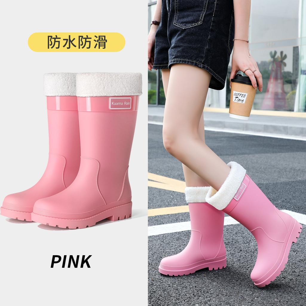 Light-colored khaki women's rain shoes non-slip medium boots commuting rubber shoes street versatile thick-soled waterproof shoes women's water boots