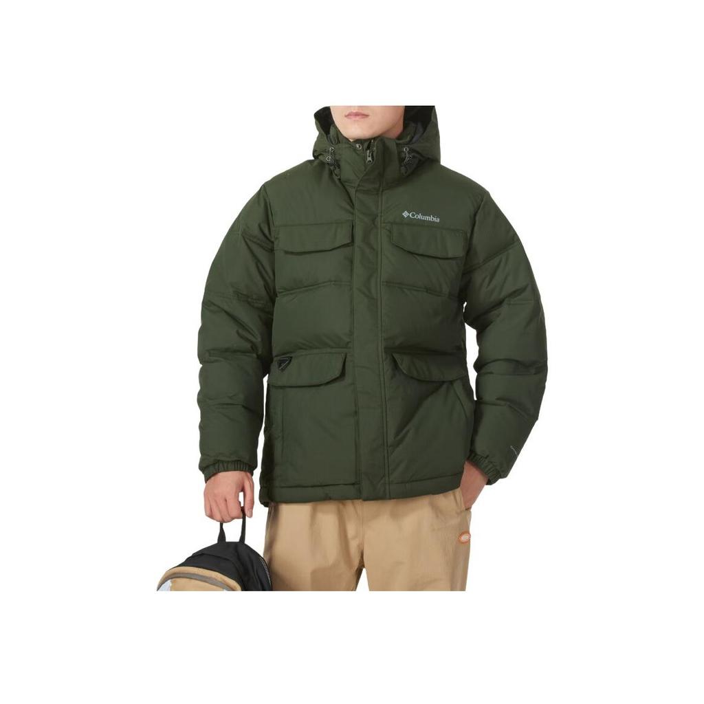 Columbia Landroamer Omni-Heat Outdoor Warm Windproof Hooded Short Cotton Jacket Men Jackets Dark-Green WE4552-366