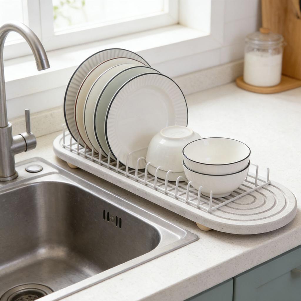 Water Absorbing Stone Tray Quick Drying Anti Slip Minimalist Diatomite Sink Tray for Kitchen Bathroom 30x10cm