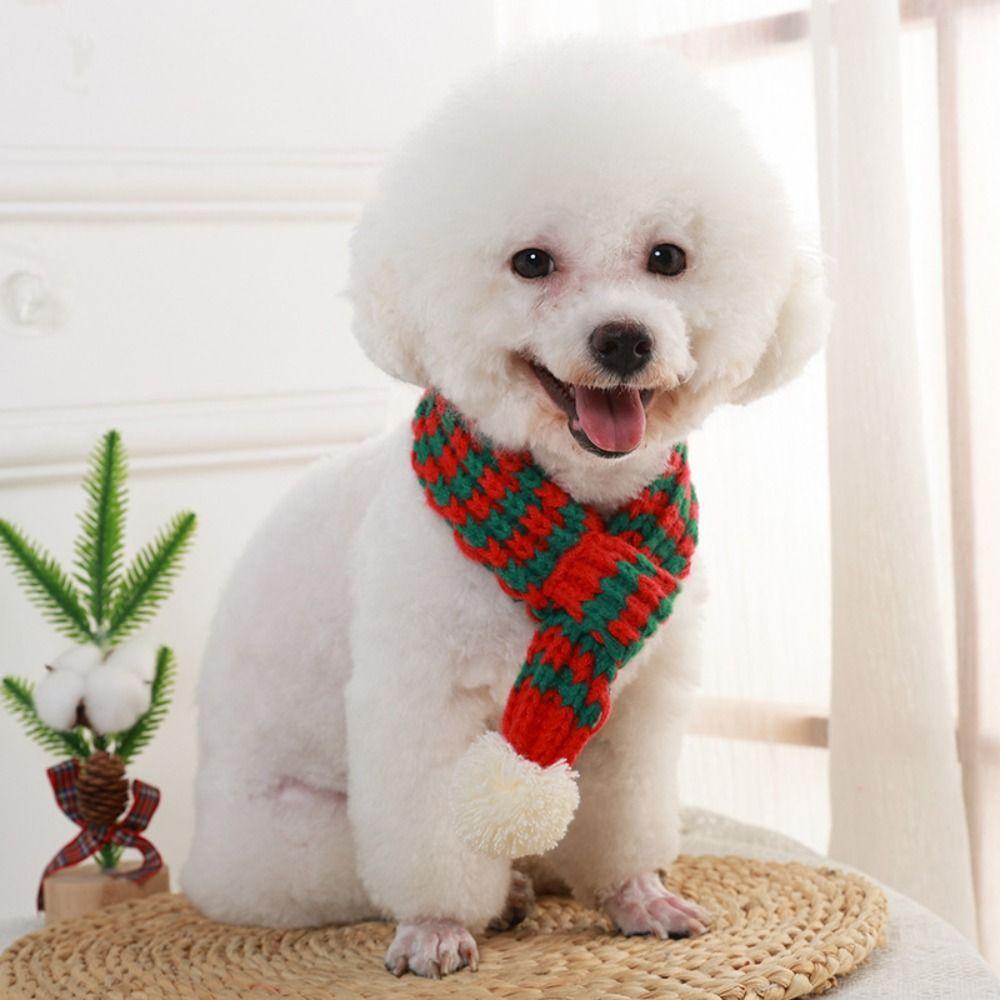Soft Pet Warm Knitted Scarf Cute Pet Color Blocked Scarf Puppy Kitten Christmas Scarf Autumn