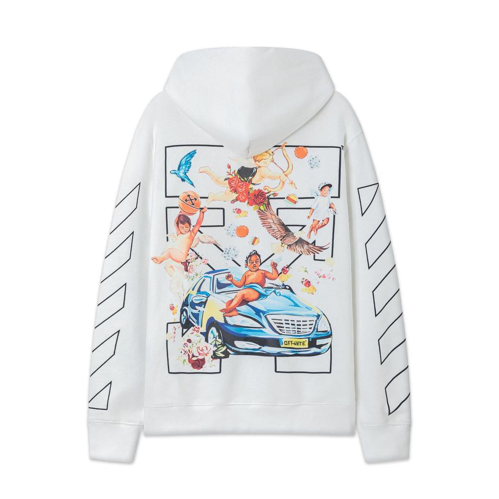 9085 Off-White 2026 Autumn New OW Angel Car Pattern Printed Men's and Women's Hoodie
