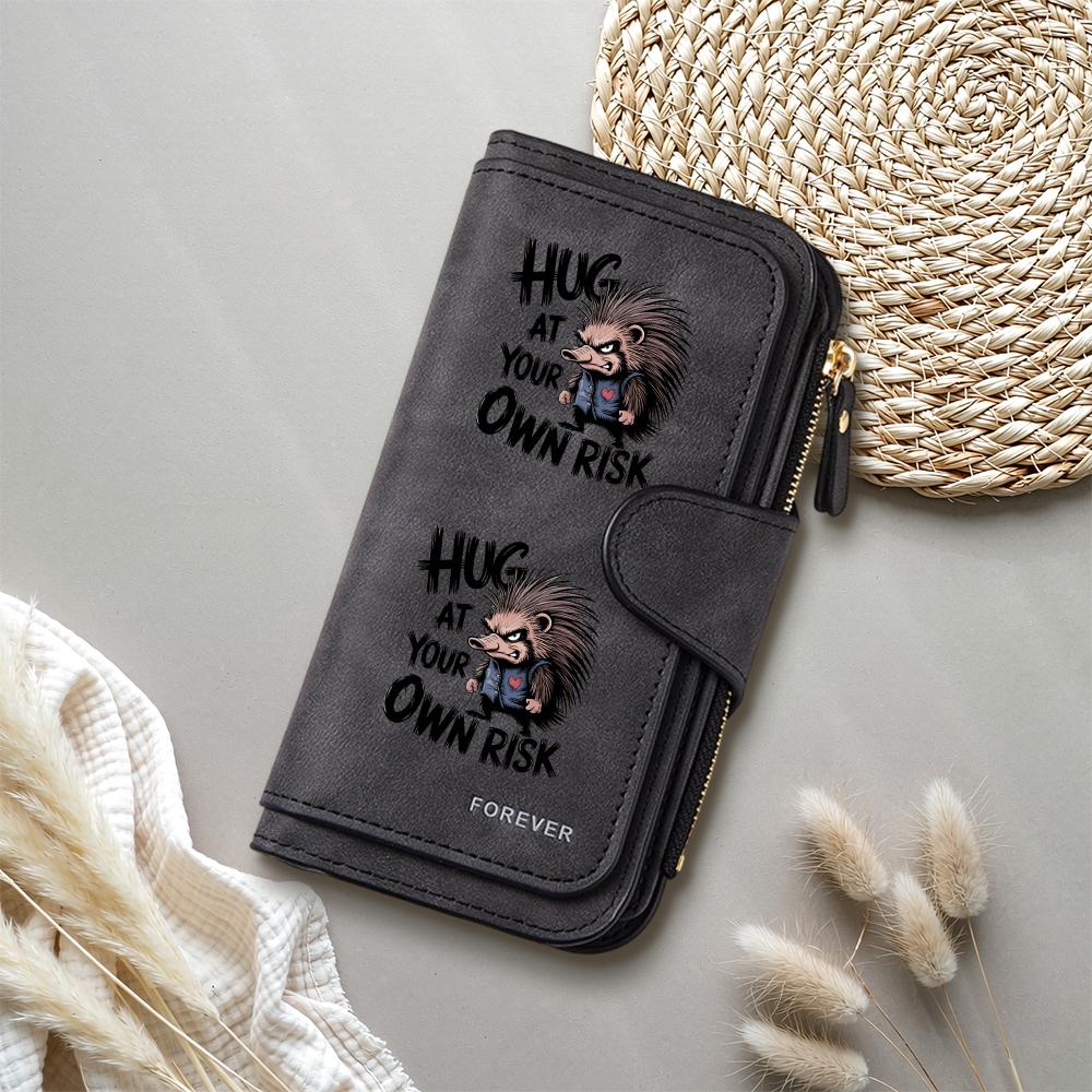  Hedgehog Print Wallet Faux Leather Long Purse Card Holder For Daily Use