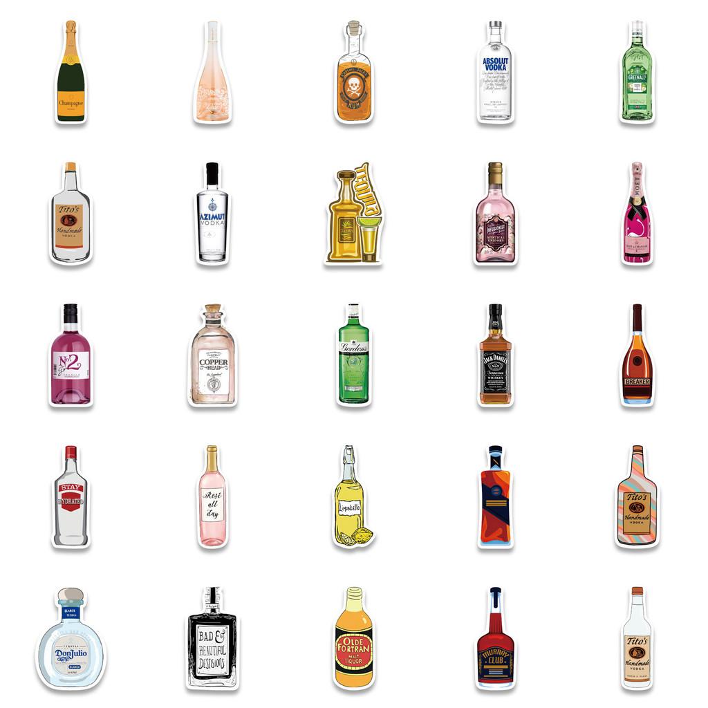 50-Piece Cute Cartoon Beer & Champagne Graffiti Stickers - Waterproof Decorative Decals for Luggage, Notebooks & Water Bottles