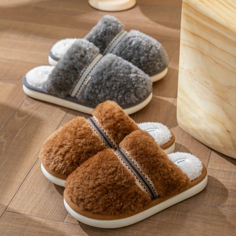 Di Sheng Winter Indoor Non-Slip Cotton Slippers for Couples - Plush, Warm, Fleece-Lined for Men and Women