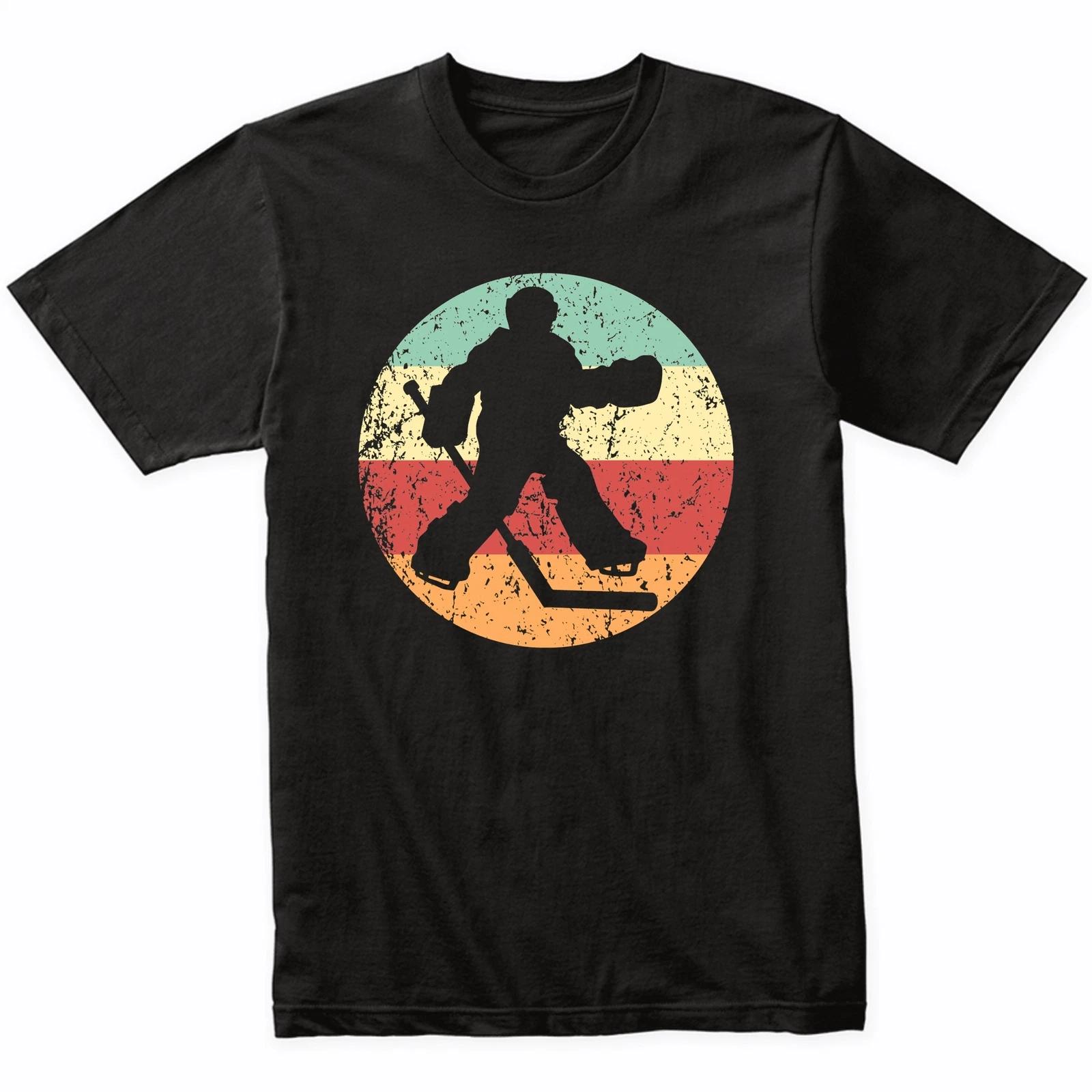 Hockey Goalie Hockey Player Silhouette Retro Sports T-Shirt - Retro Colors L