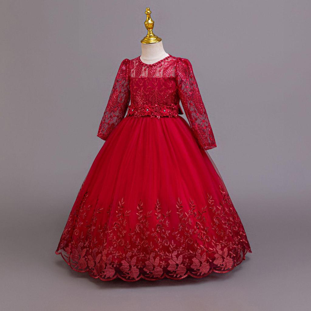 Long Sleeve Lace Princess Dress for Girls - Evening and Performance Wear
