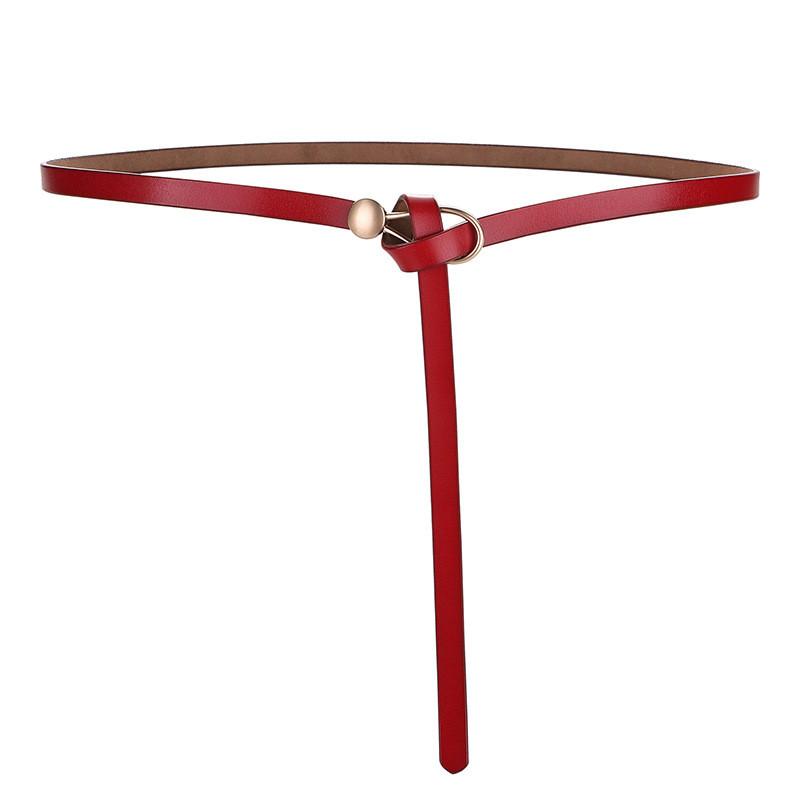 Casual Ladies Leather Thin Belt With Minimalist Knot Design And Alloy Closure