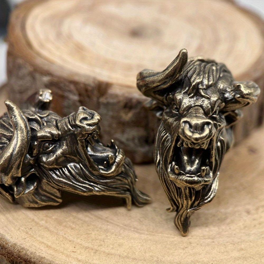 Bull Head Yak Brass Knife Beads EDC DIY Woven Bracelets Lanyard Key Chain Pendant Accessories Men Outdoor Tool Hangings Charms